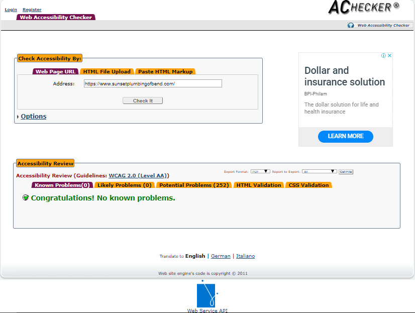 sunset plumbing web accessibility checker