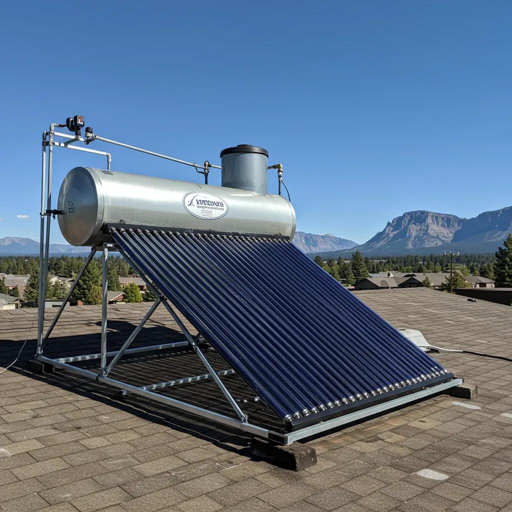 Solar water heater on a rooftop in Bend, Oregon